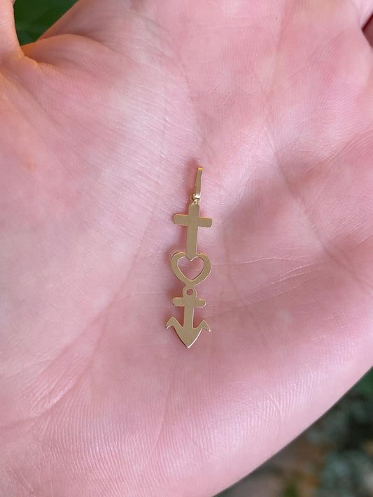 Vintage Solid 14k Yellow Gold Anchor Cross Heart Charm