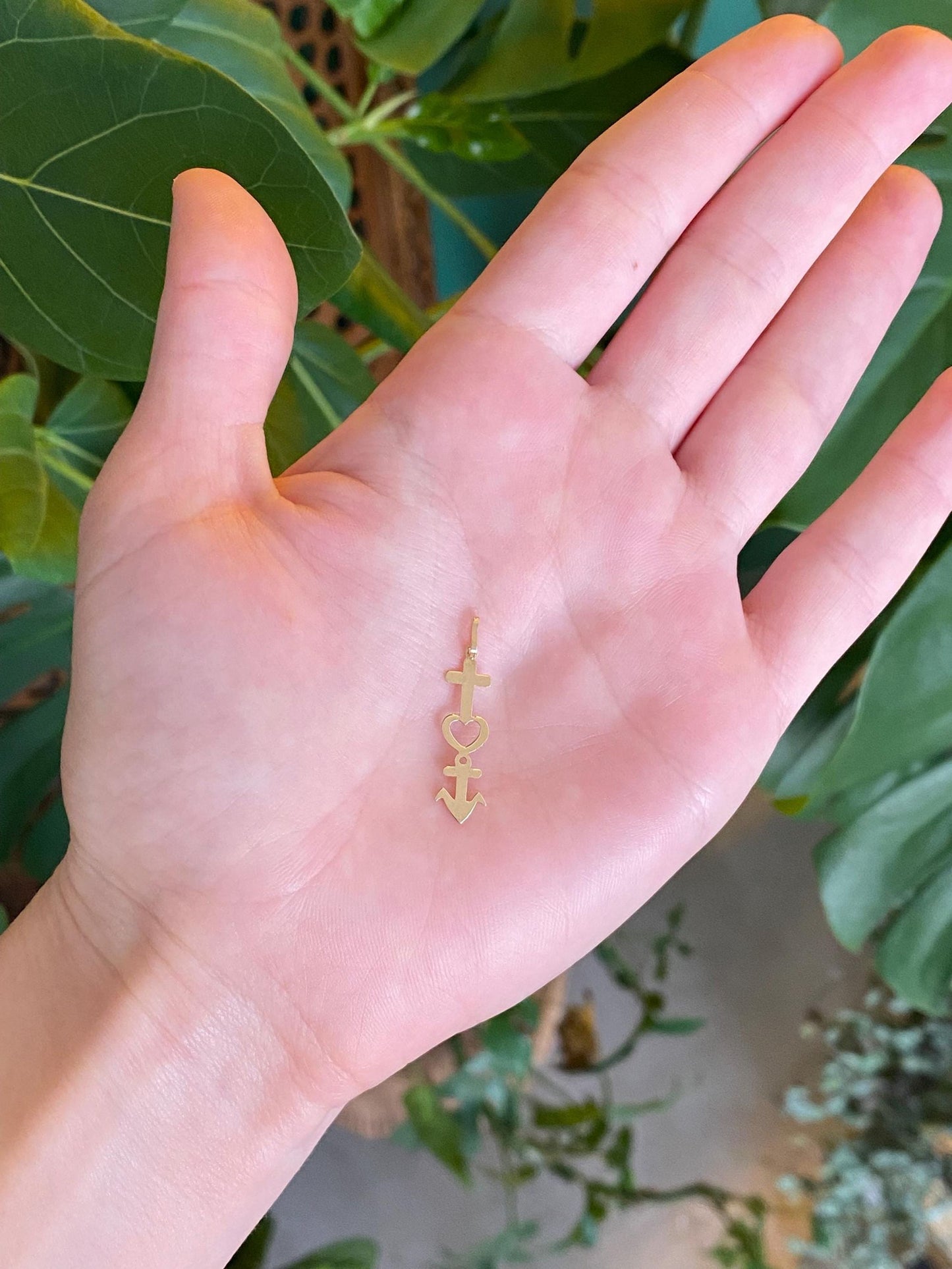 Vintage Solid 14k Yellow Gold Anchor Cross Heart Charm