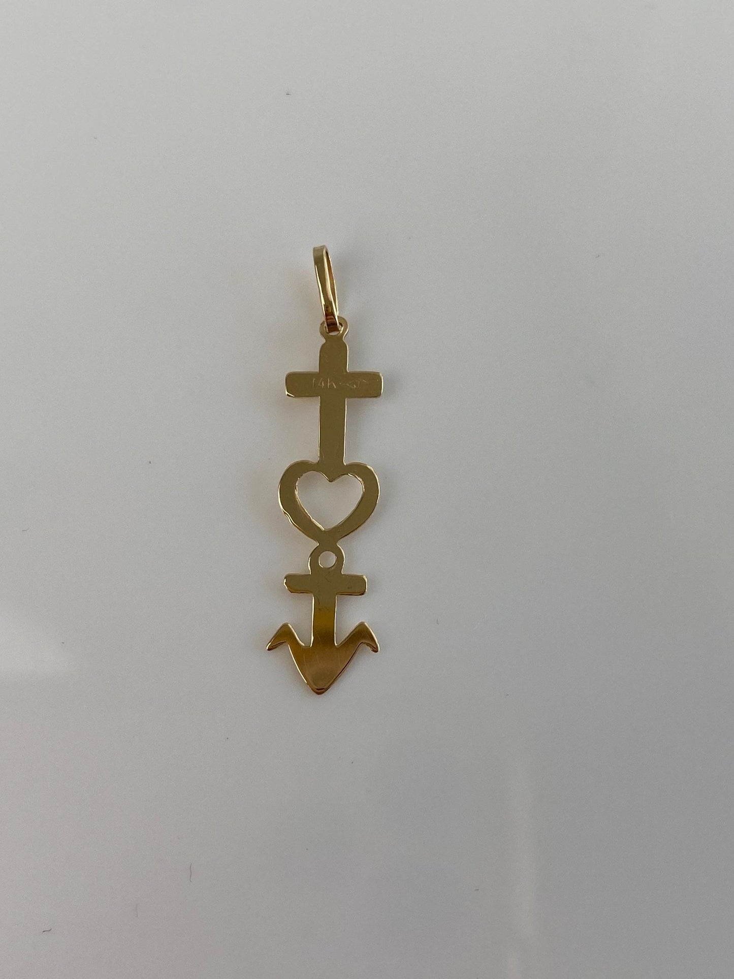 Vintage Solid 14k Yellow Gold Anchor Cross Heart Charm