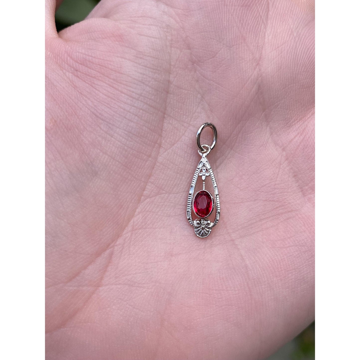 Vintage Solid 14k White Gold Red Cubic Zirconia Stick Pin Conversion Charm