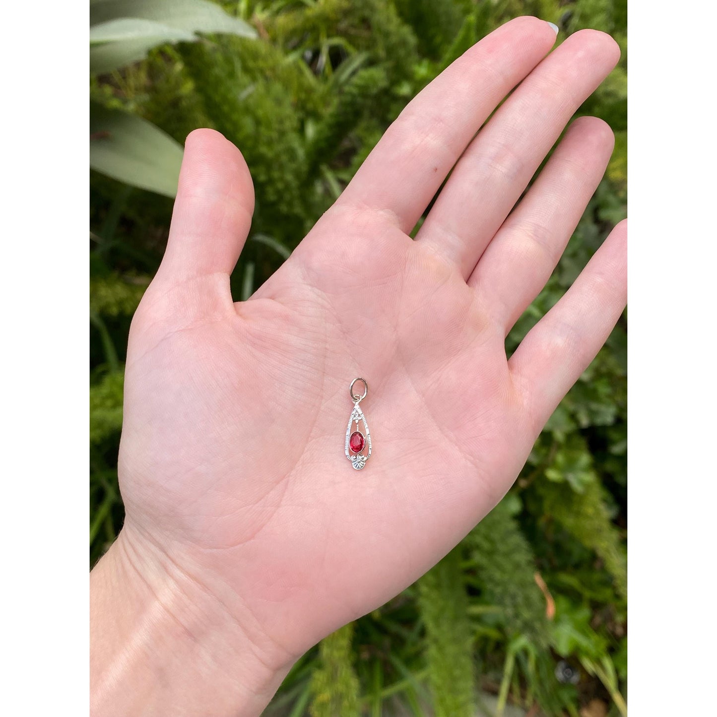 Vintage Solid 14k White Gold Red Cubic Zirconia Stick Pin Conversion Charm