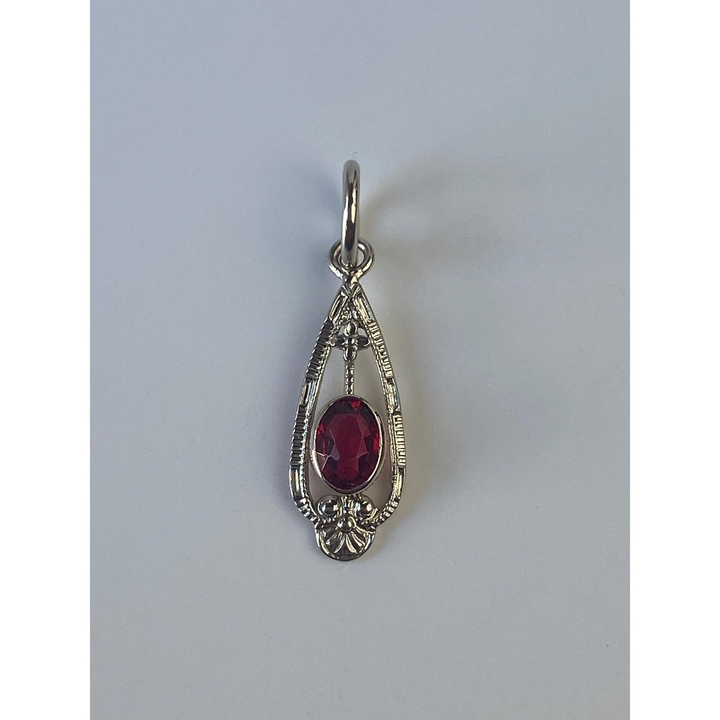 Vintage Solid 14k White Gold Red Cubic Zirconia Stick Pin Conversion Charm