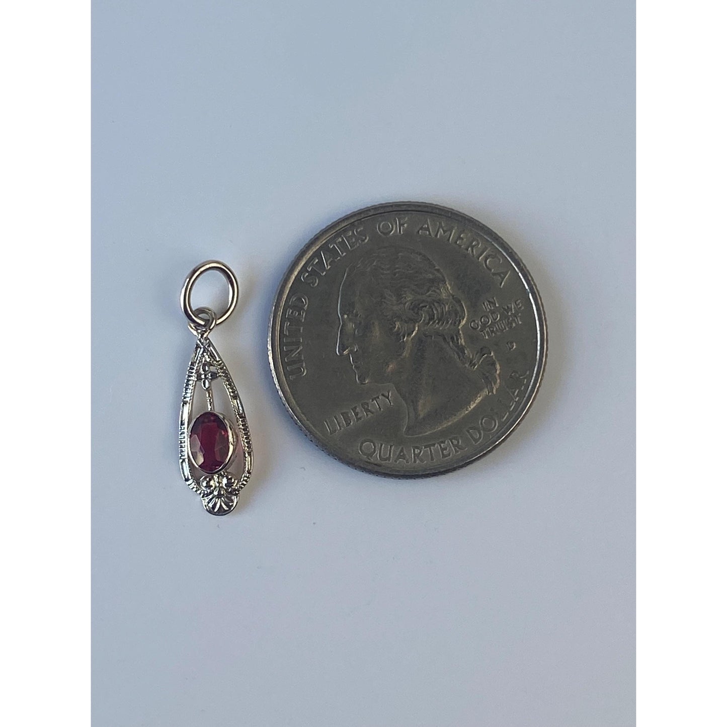 Vintage Solid 14k White Gold Red Cubic Zirconia Stick Pin Conversion Charm