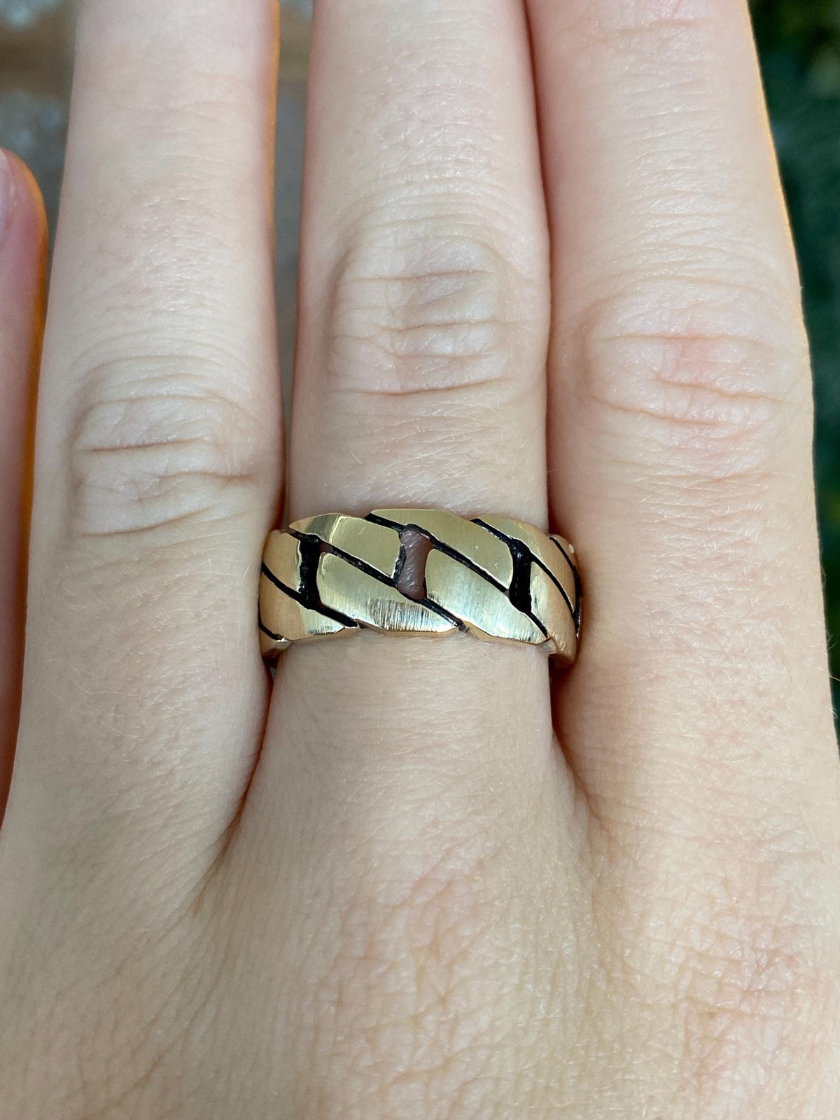 Vintage Solid 14k Yellow Gold Chain Design Ring Band - Size 8.5