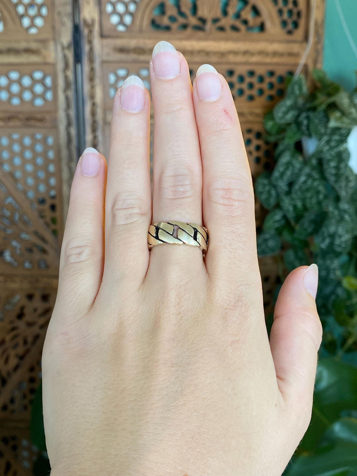 Vintage Solid 14k Yellow Gold Chain Design Ring Band - Size 8.5