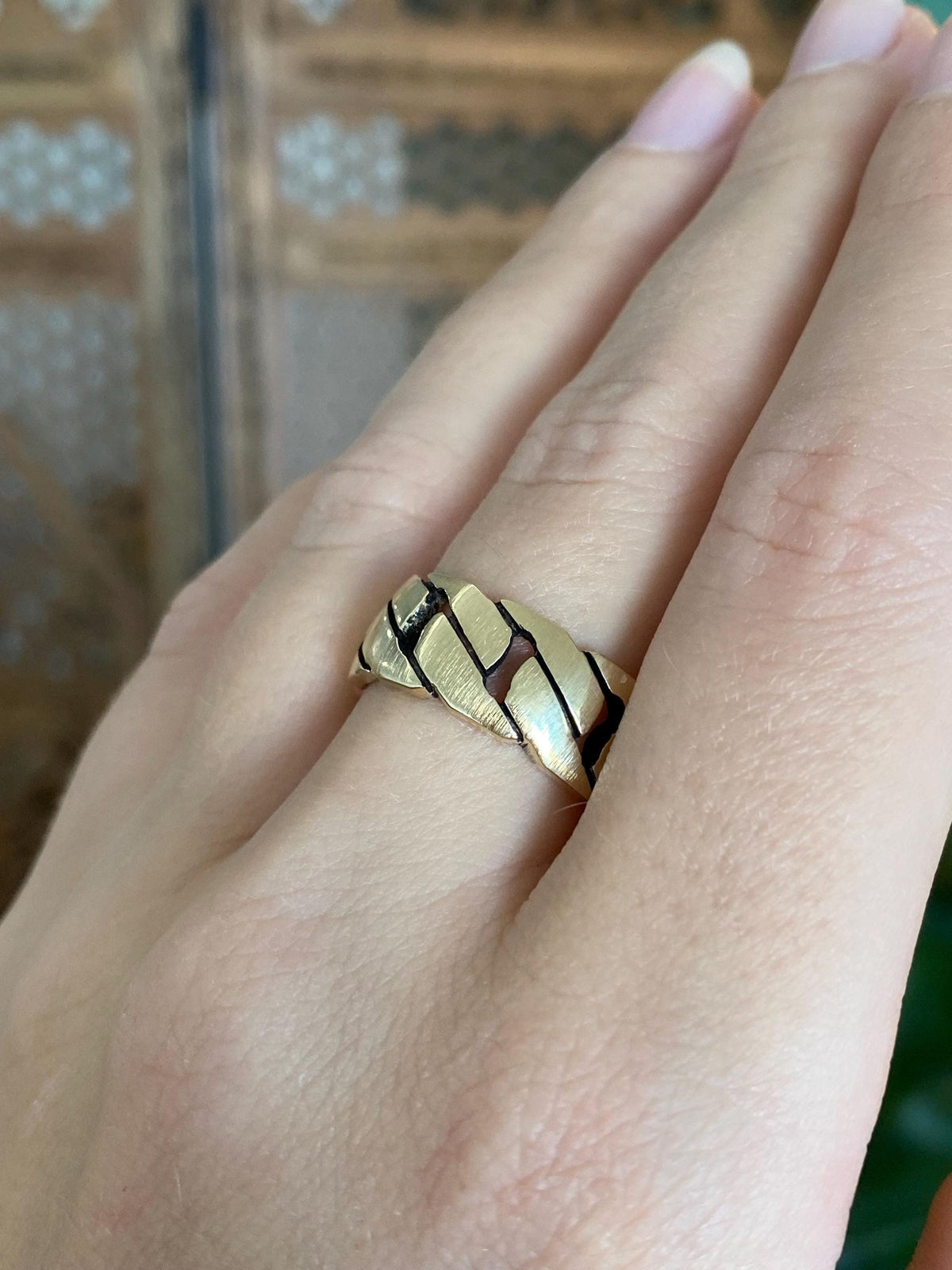 Vintage Solid 14k Yellow Gold Chain Design Ring Band - Size 8.5