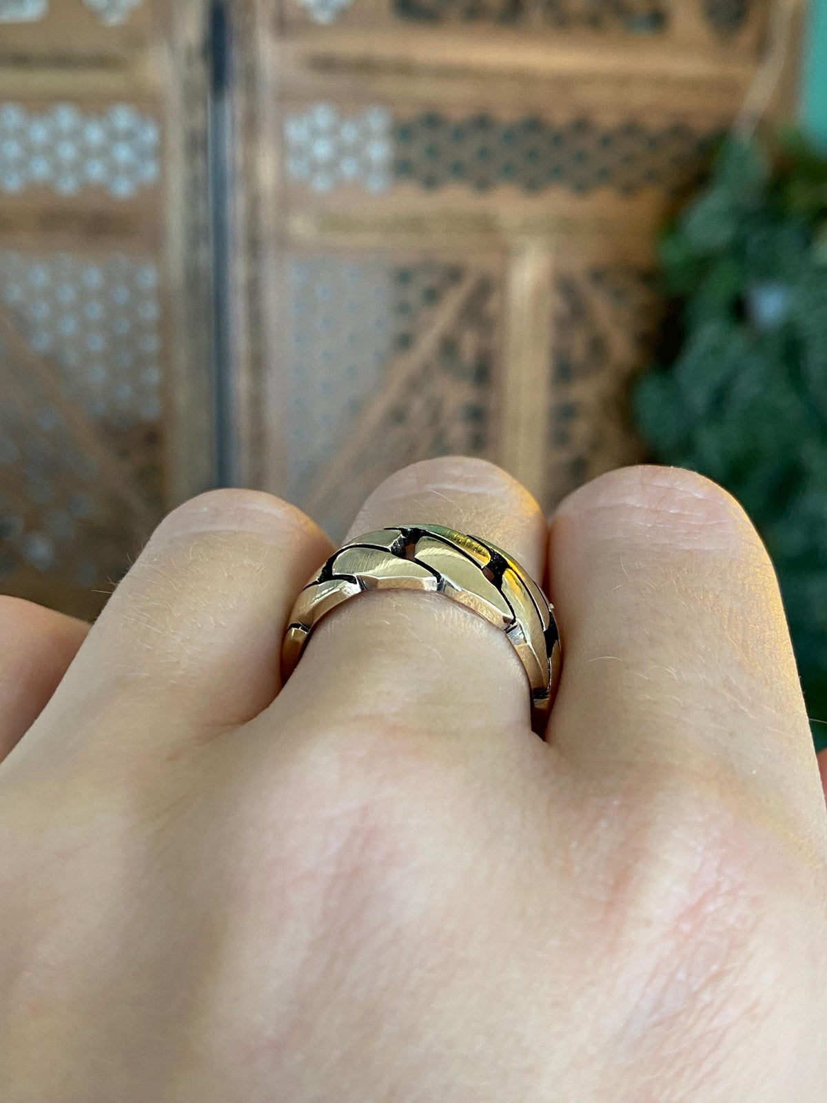 Vintage Solid 14k Yellow Gold Chain Design Ring Band - Size 8.5