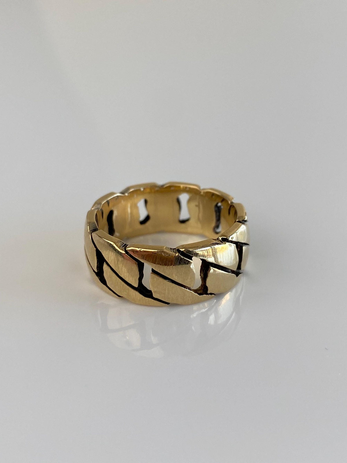 Vintage Solid 14k Yellow Gold Chain Design Ring Band - Size 8.5