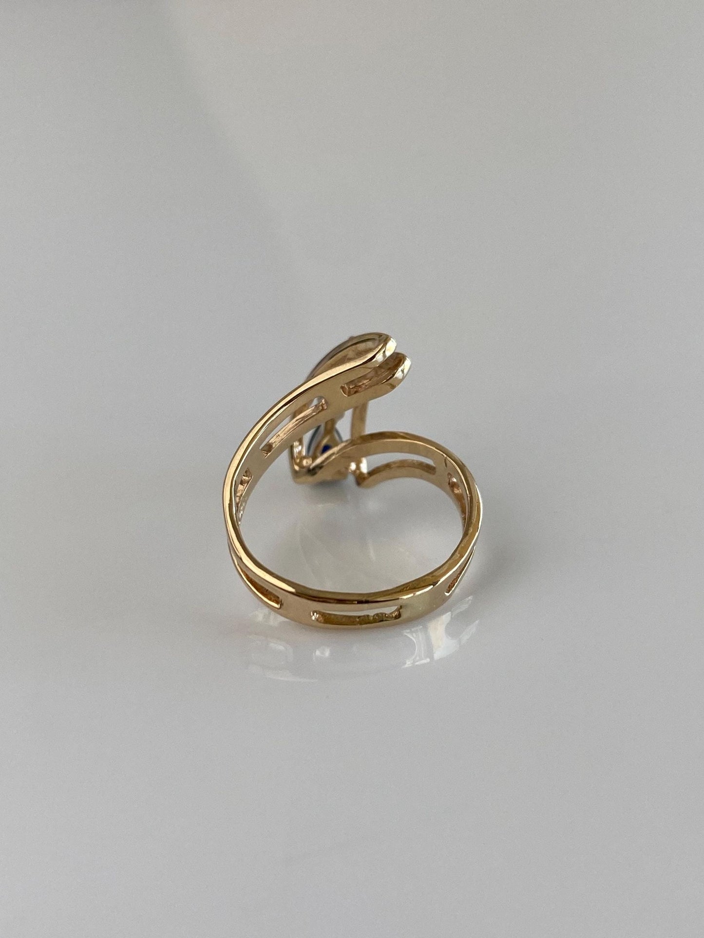 Solid 14k Yellow Gold Diamond Blue Sapphire Ring - Size 4.5
