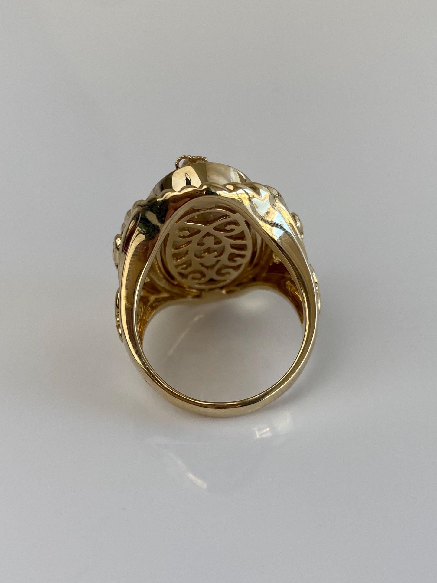 Vintage Solid 14k Yellow Gold Mother of Pearl 'INSPIRE' Angel Relgious Ring - Size 8.75