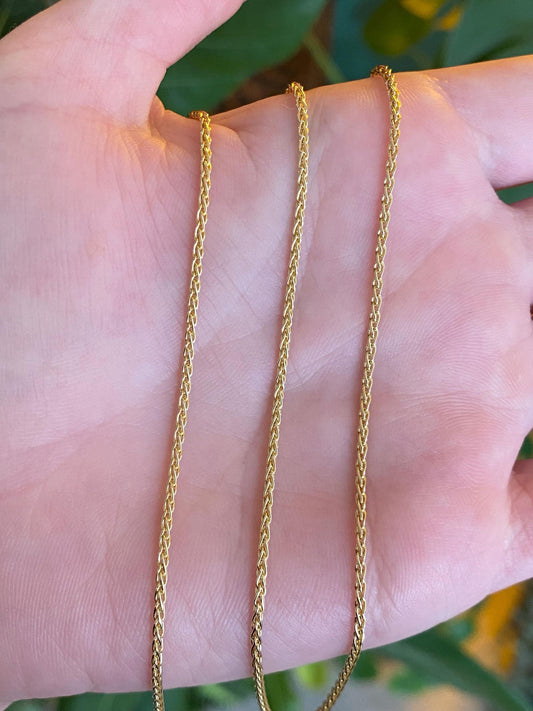 Vintage Solid 14k Yellow Gold Wheat Chain Necklace - 16 inches