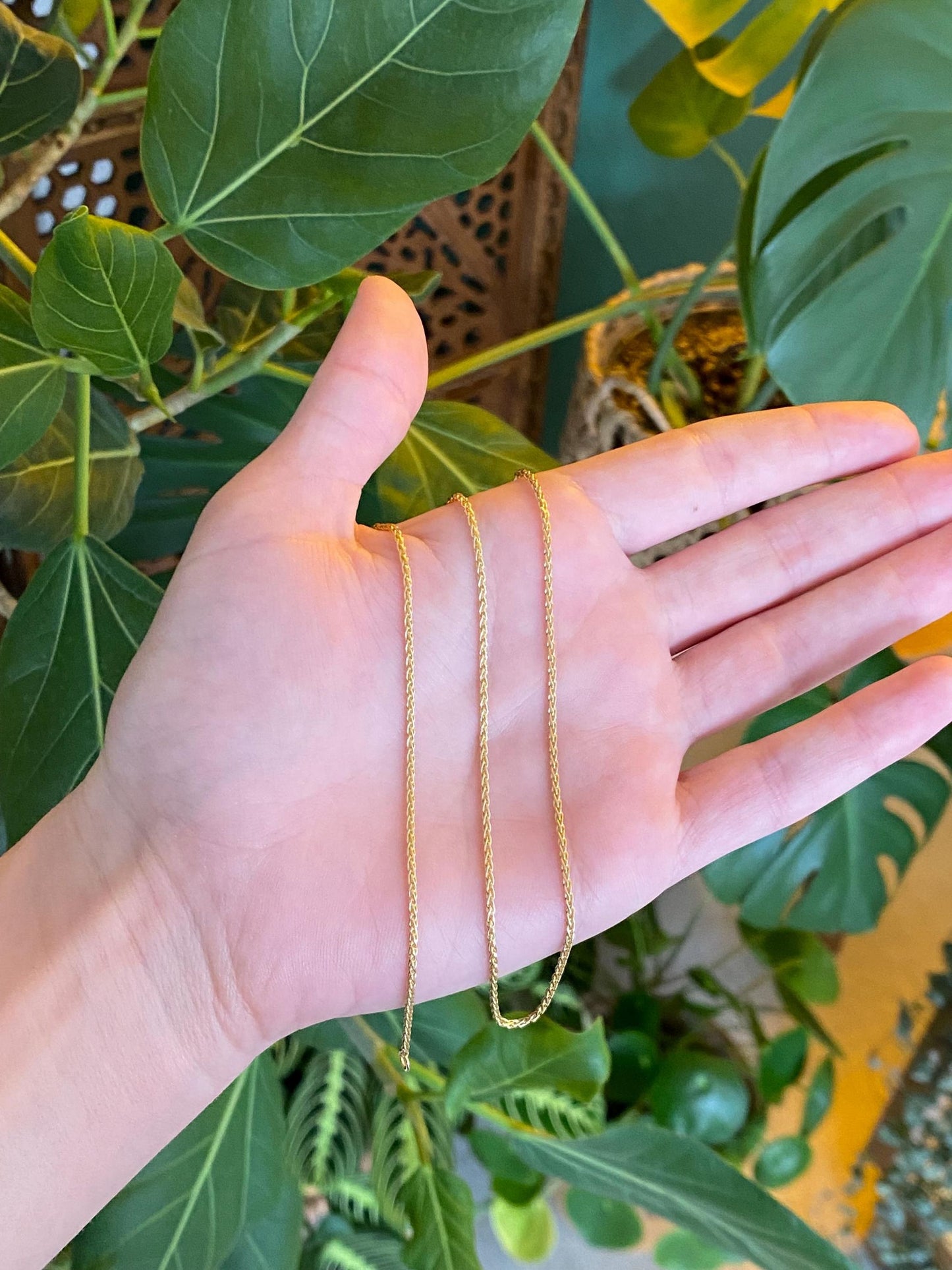 Vintage Solid 14k Yellow Gold Wheat Chain Necklace - 16 inches