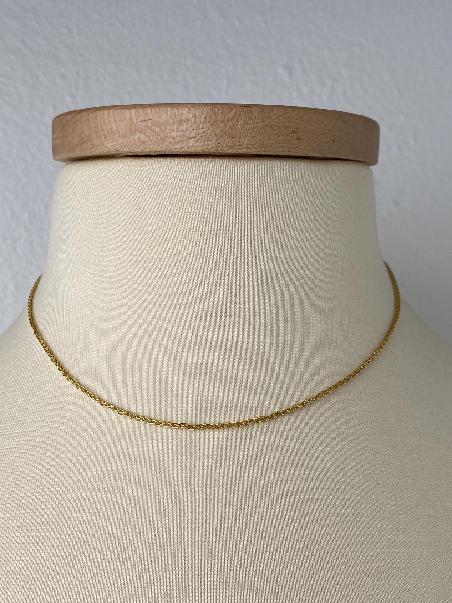 Vintage Solid 14k Yellow Gold Wheat Chain Necklace - 16 inches