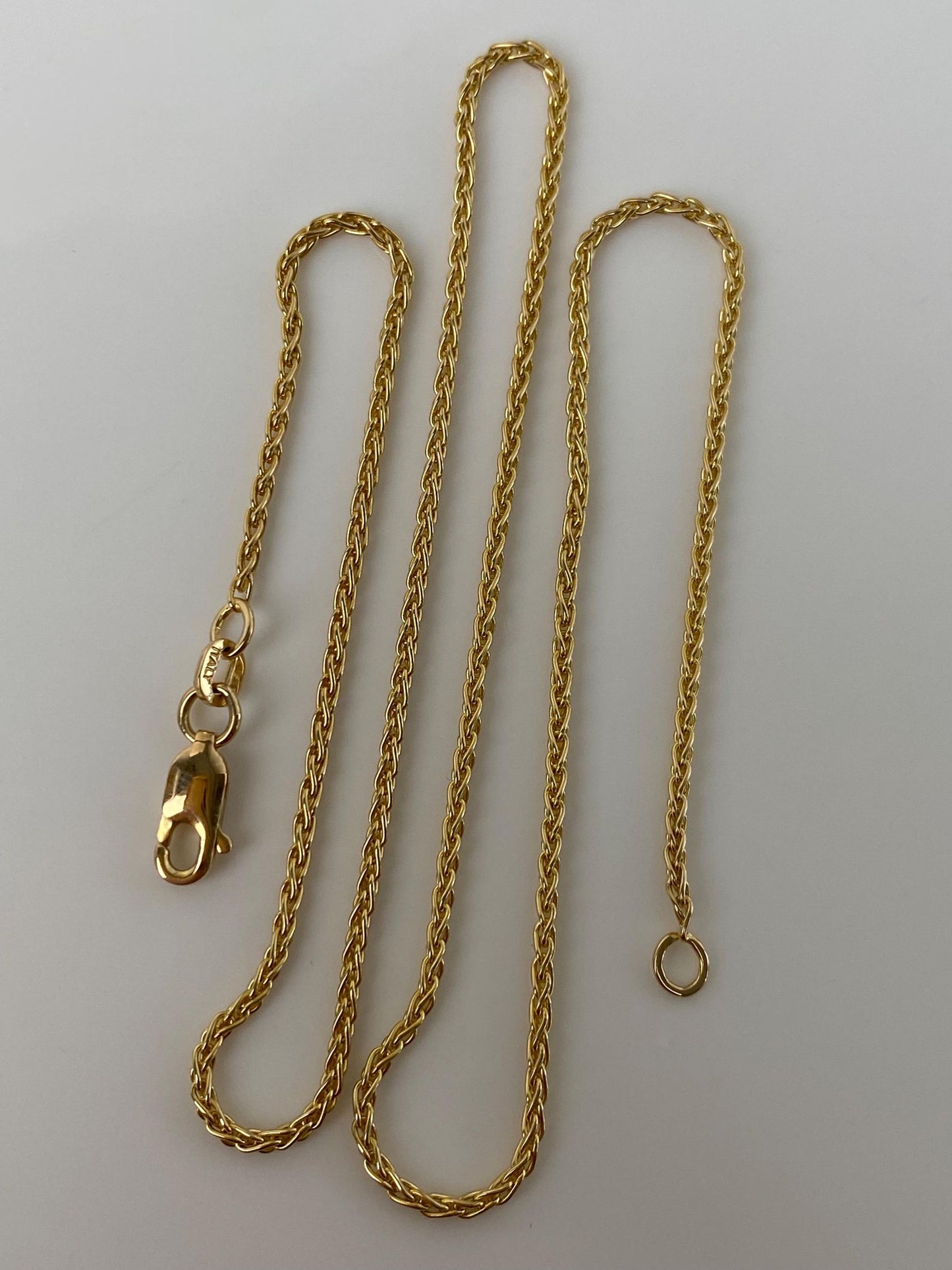 Vintage Solid 14k Yellow Gold Wheat Chain Necklace - 16 inches