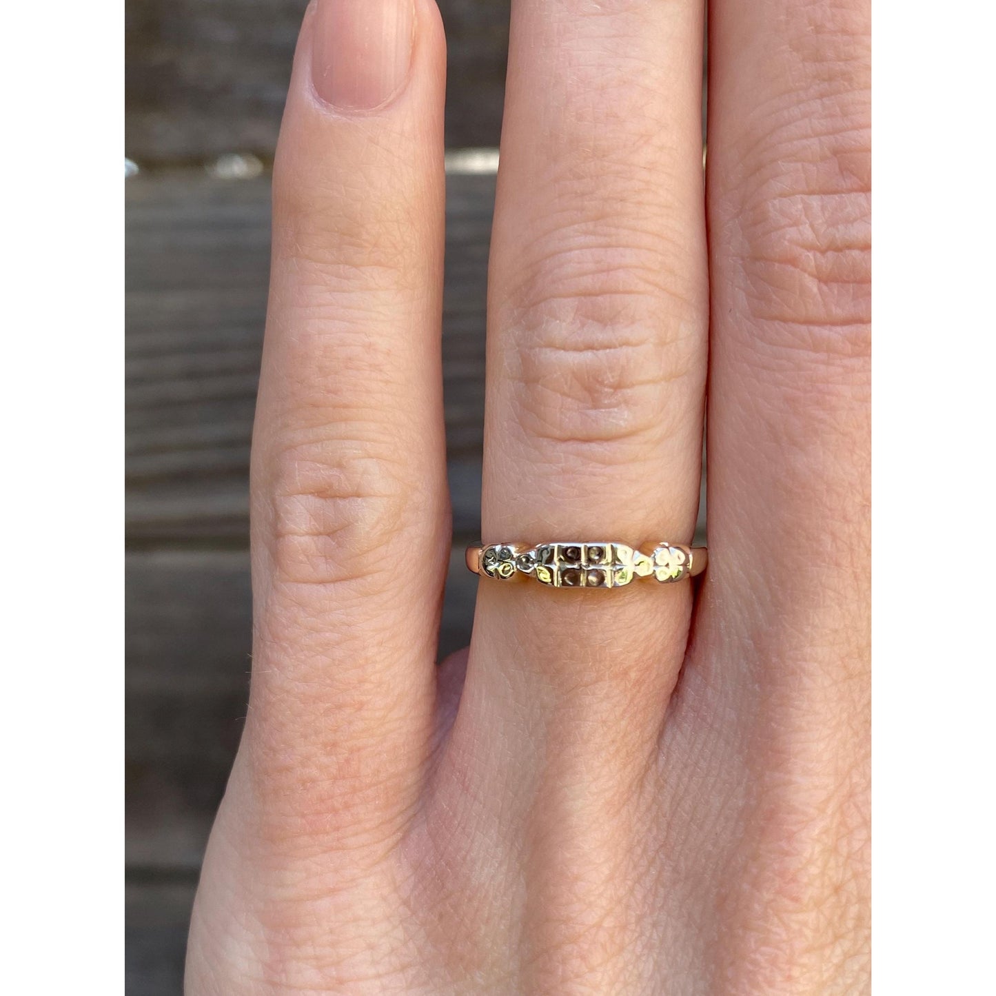 Vintage Solid 14k White & Yellow Gold Ring Band - Size 4.5