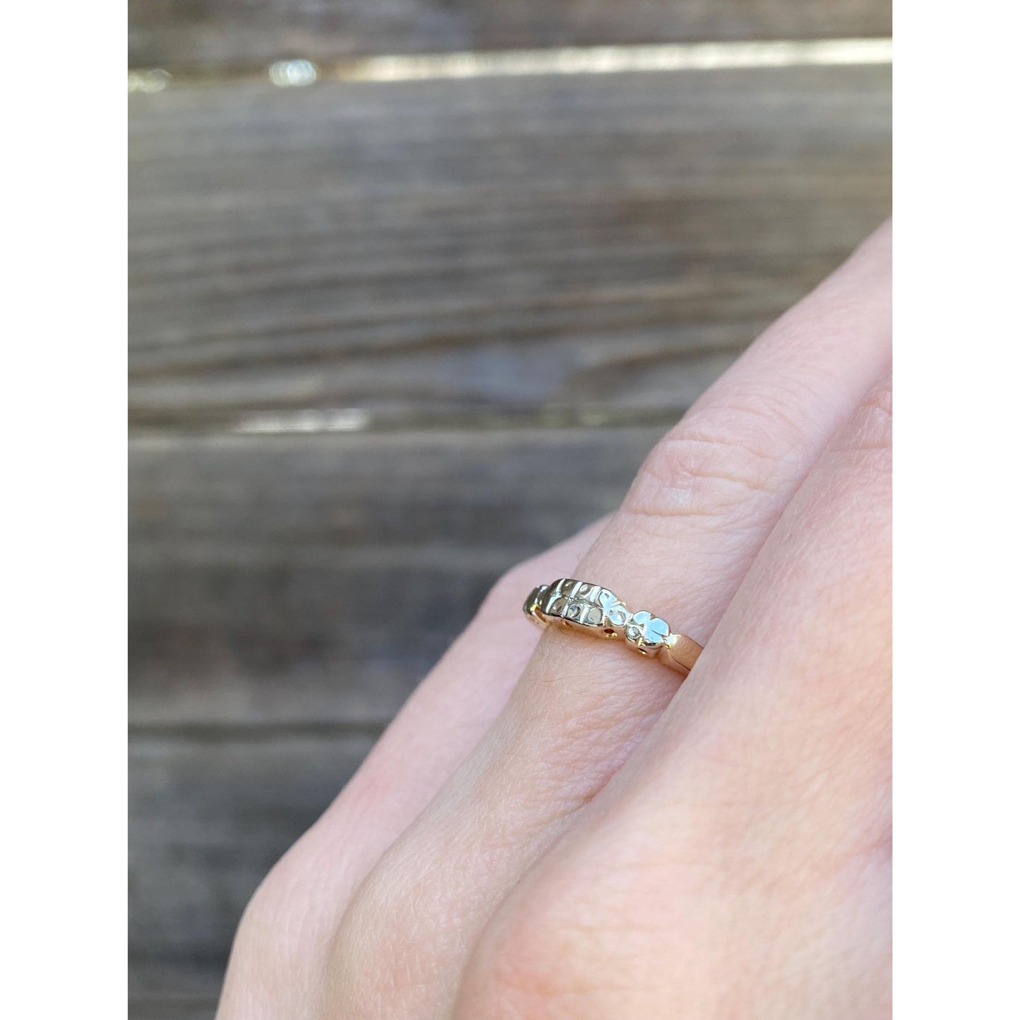 Vintage Solid 14k White & Yellow Gold Ring Band - Size 4.5