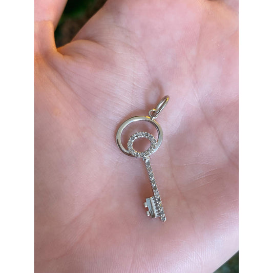 Vintage Solid 10k White Gold Diamond Key Charm