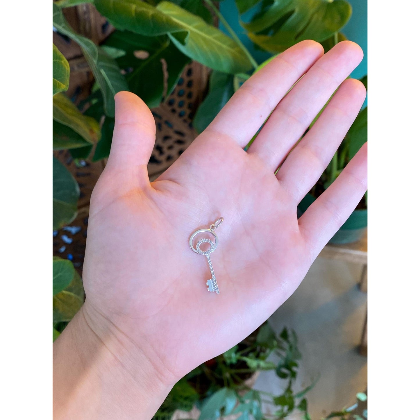 Vintage Solid 10k White Gold Diamond Key Charm