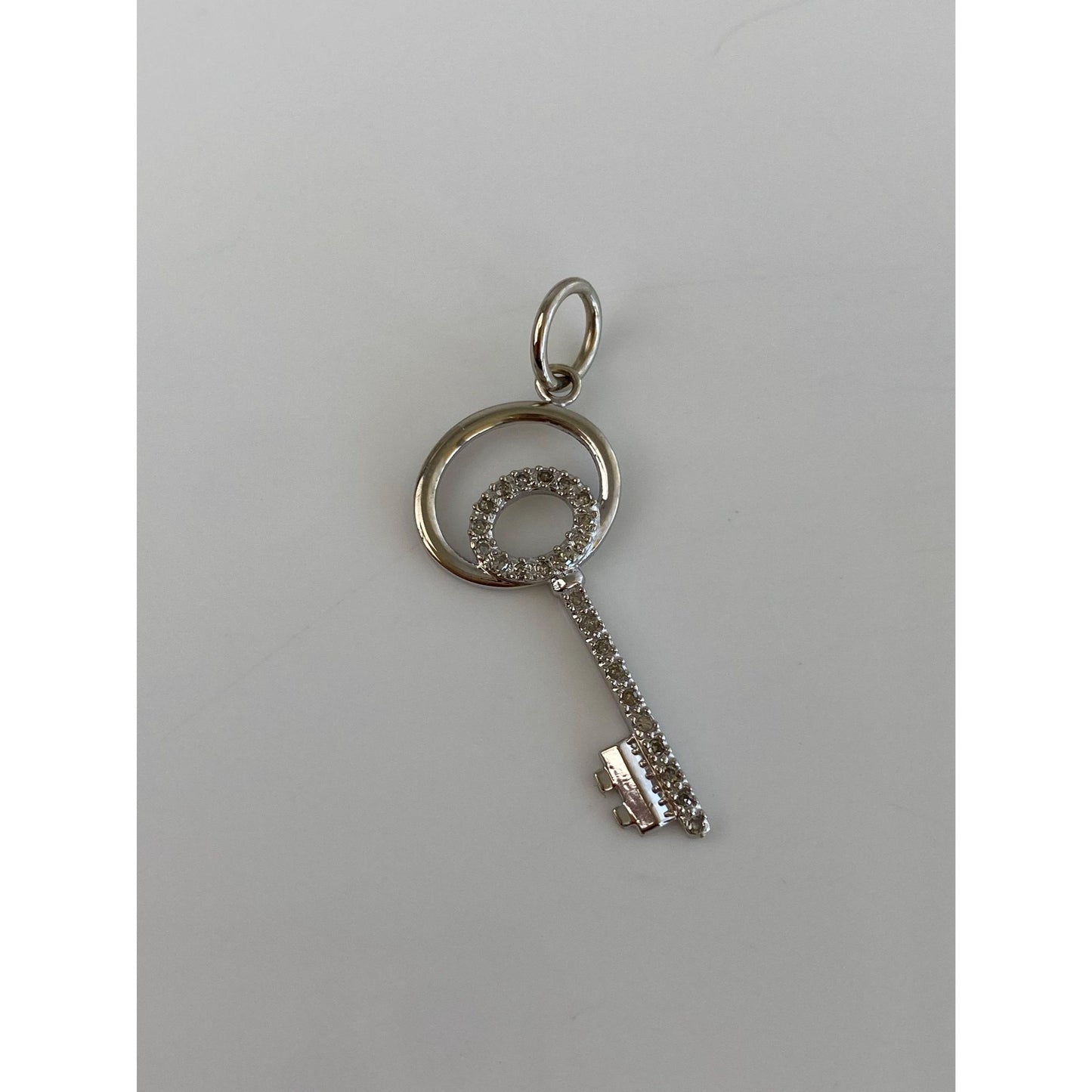 Vintage Solid 10k White Gold Diamond Key Charm
