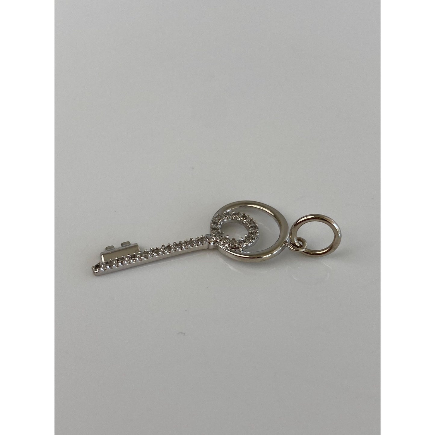 Vintage Solid 10k White Gold Diamond Key Charm