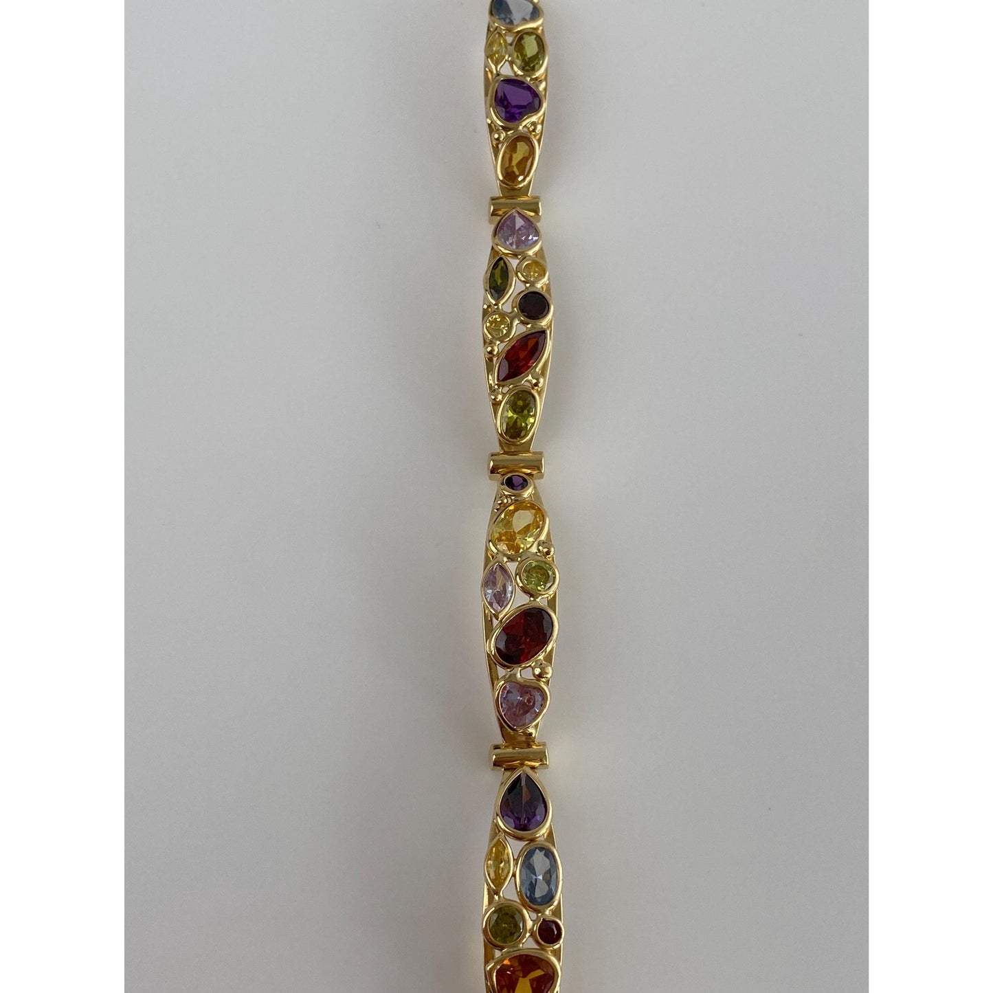 Solid 18k Yellow Gold Blue & Purple Spinel Orange Sapphire Cubic Zirconia Line Bracelet - 7.25 inches
