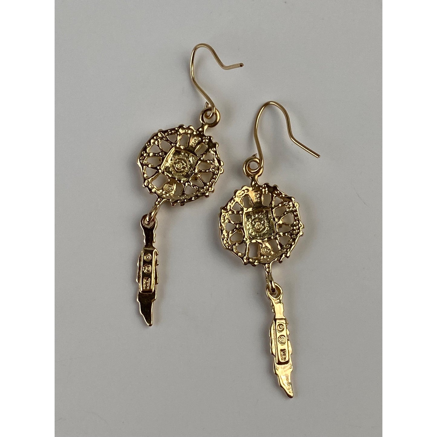 Vintage Solid 10k Black Hills Gold 'Harley Davidson' Dreamcatcher Dangle Earrings
