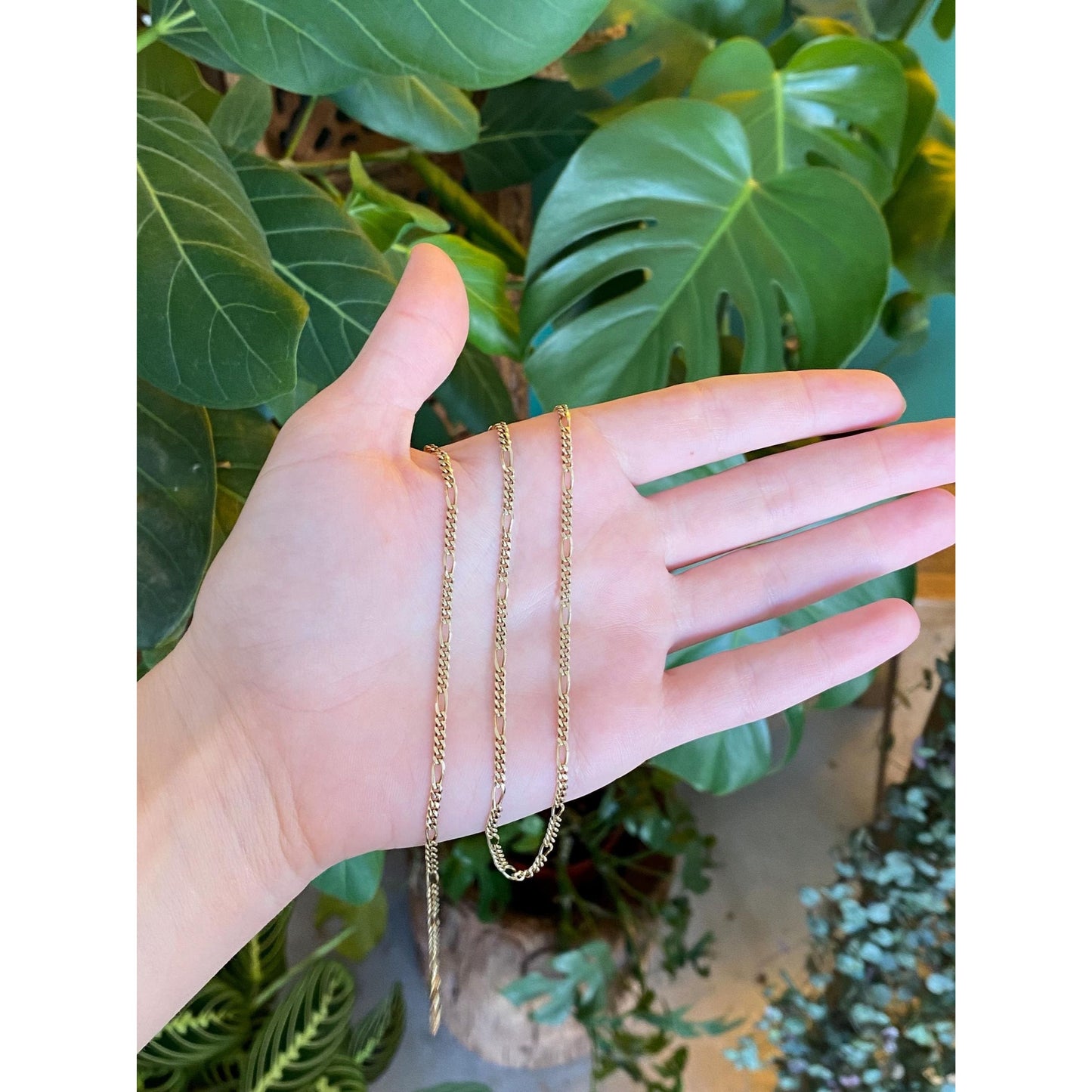 Vintage Solid 14k Yellow Gold Figaro Chain Necklace - 18 inches