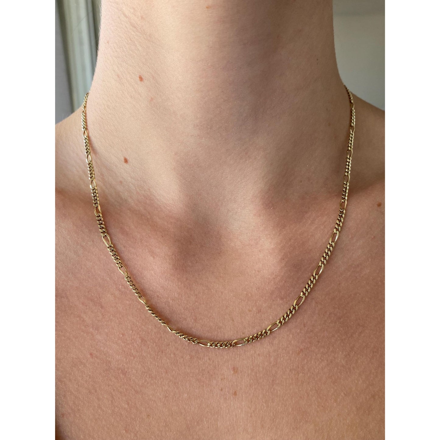 Vintage Solid 14k Yellow Gold Figaro Chain Necklace - 18 inches