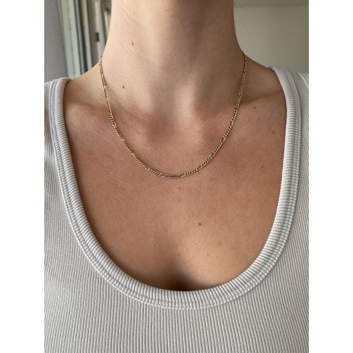 Vintage Solid 14k Yellow Gold Figaro Chain Necklace - 18 inches