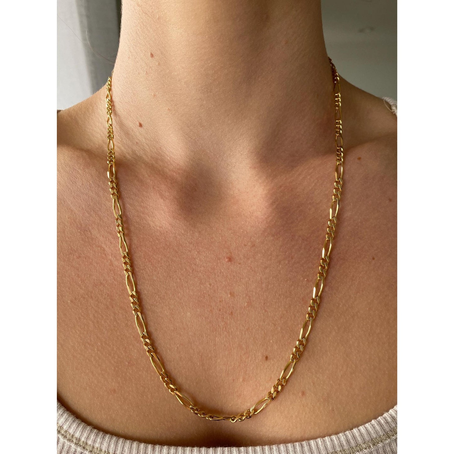 Vintage Solid 14k Yellow Gold Figaro Chain Necklace - 22 inches