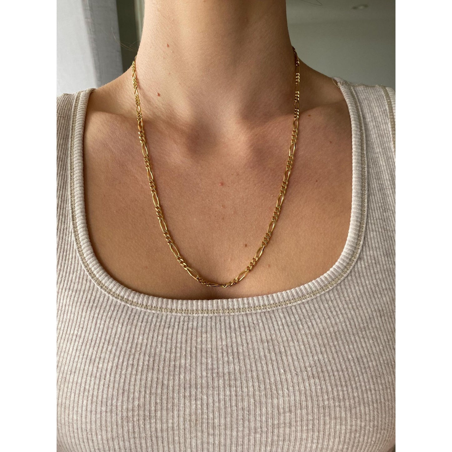 Vintage Solid 14k Yellow Gold Figaro Chain Necklace - 22 inches