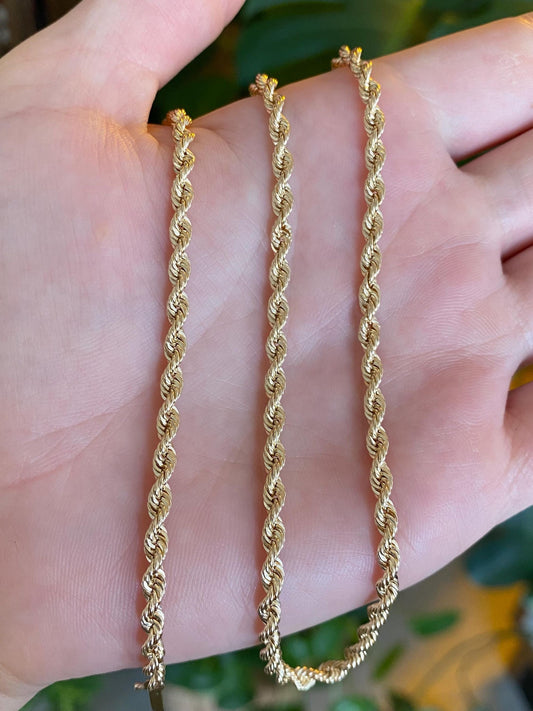 Vintage Solid 14k Yellow Gold Rope Chain Necklace - 19.5 inches