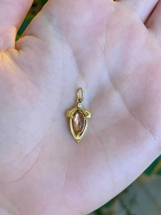 Vintage Solid 18k Yellow Gold Diamond Colored Quartz  Stick Pin Conversion Charm