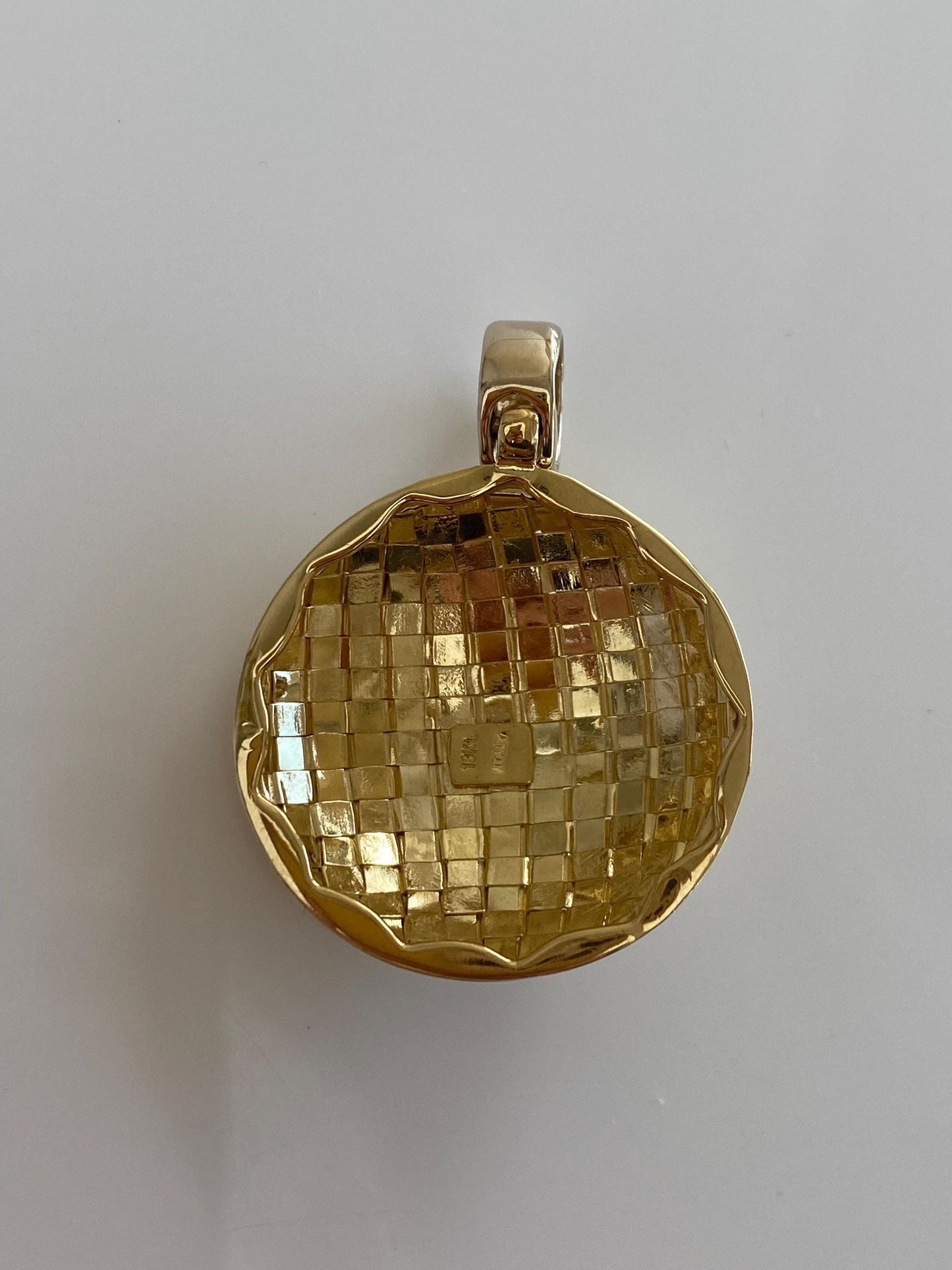 Vintage Solid 18k Yellow Gold Basketweave Sun Domed Charm