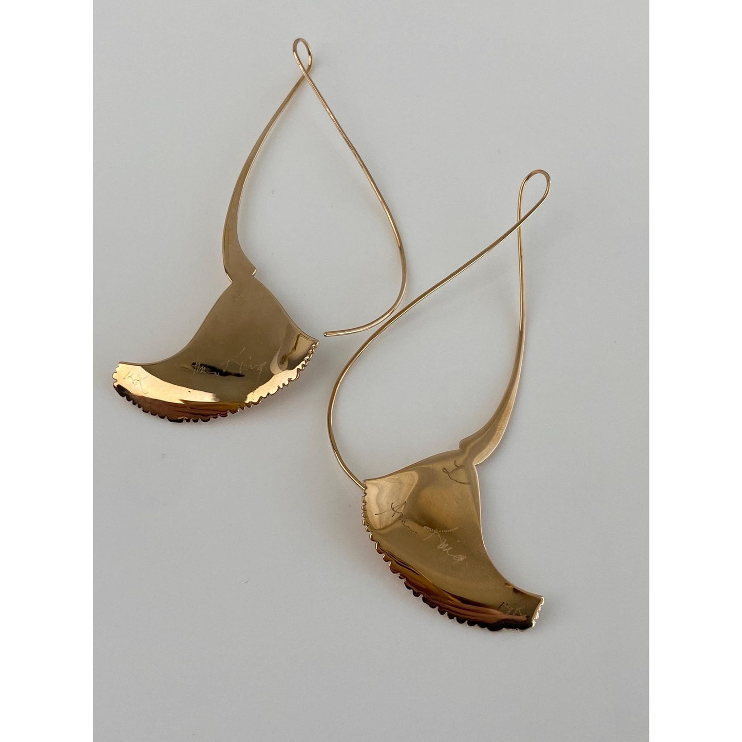 Solid 14k Yellow Gold Alan King Wire Drop Large Abstract Twist Dangle Earrings