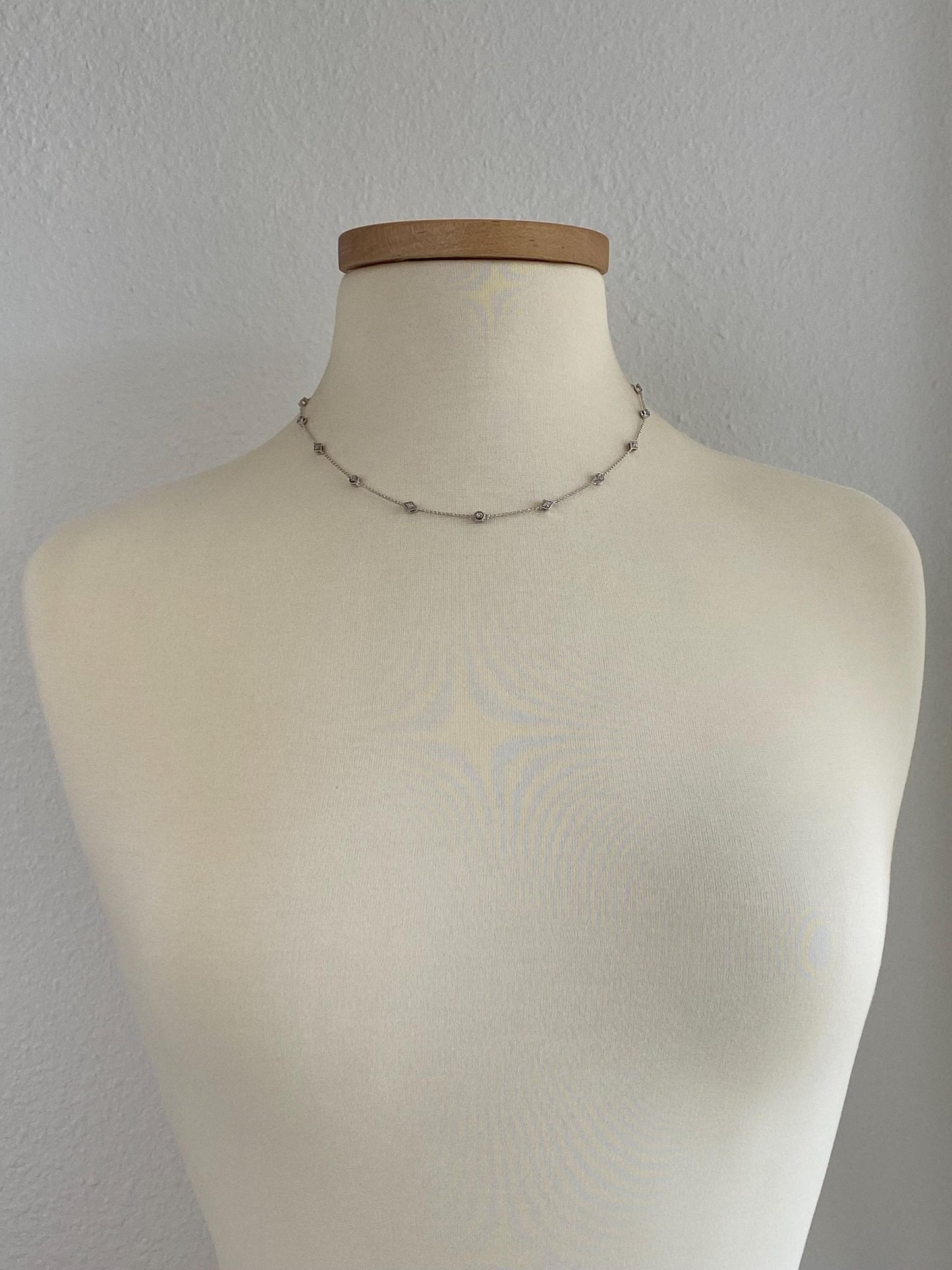 Vintage Solid 14k White Gold Diamonds Link Rolo Chain Necklace - 17.75 inches