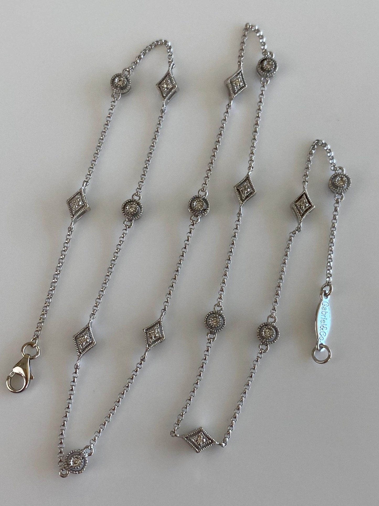 Vintage Solid 14k White Gold Diamonds Link Rolo Chain Necklace - 17.75 inches