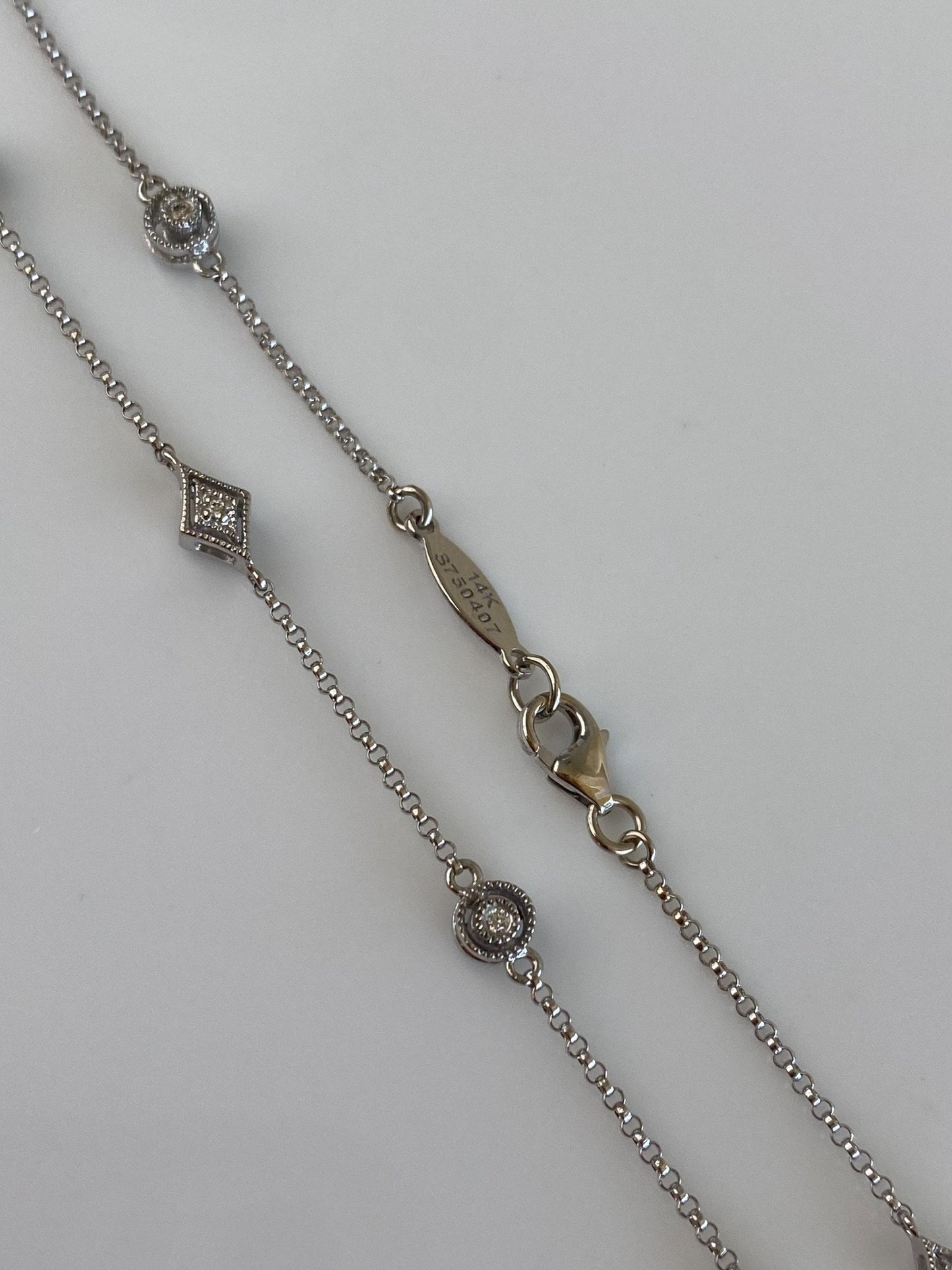 Vintage Solid 14k White Gold Diamonds Link Rolo Chain Necklace - 17.75 inches