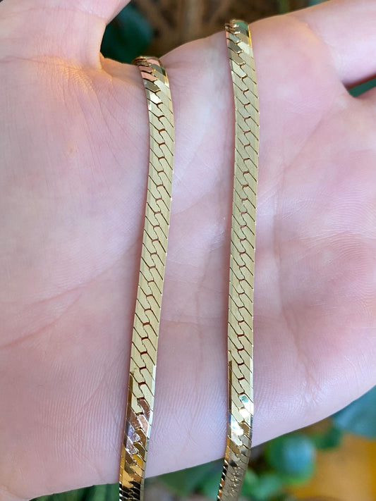 Vintage Solid 14k Yellow Gold Chunky Herringbone Chain Necklace - 20.25 inches
