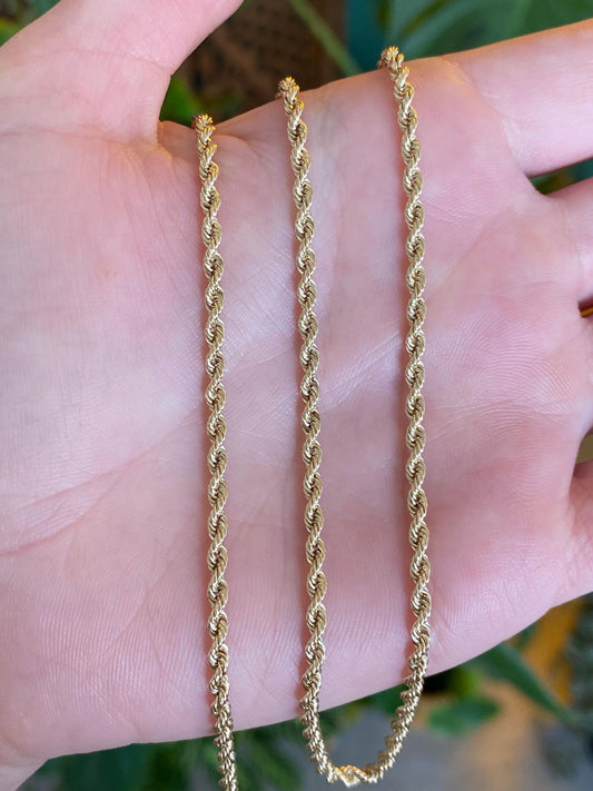 Vintage Solid 10k Yellow Gold Rope Chain Necklace - 21.75inches