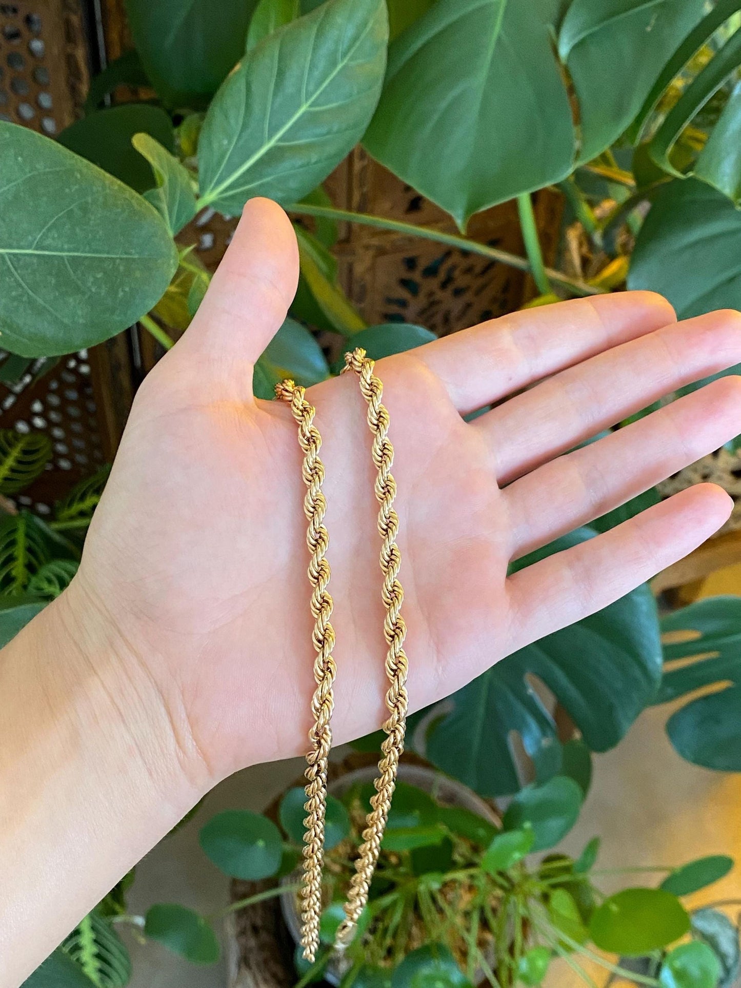 Vintage Solid 14k Yellow Gold Chunky Rope Chain Necklace - 18.75 inches