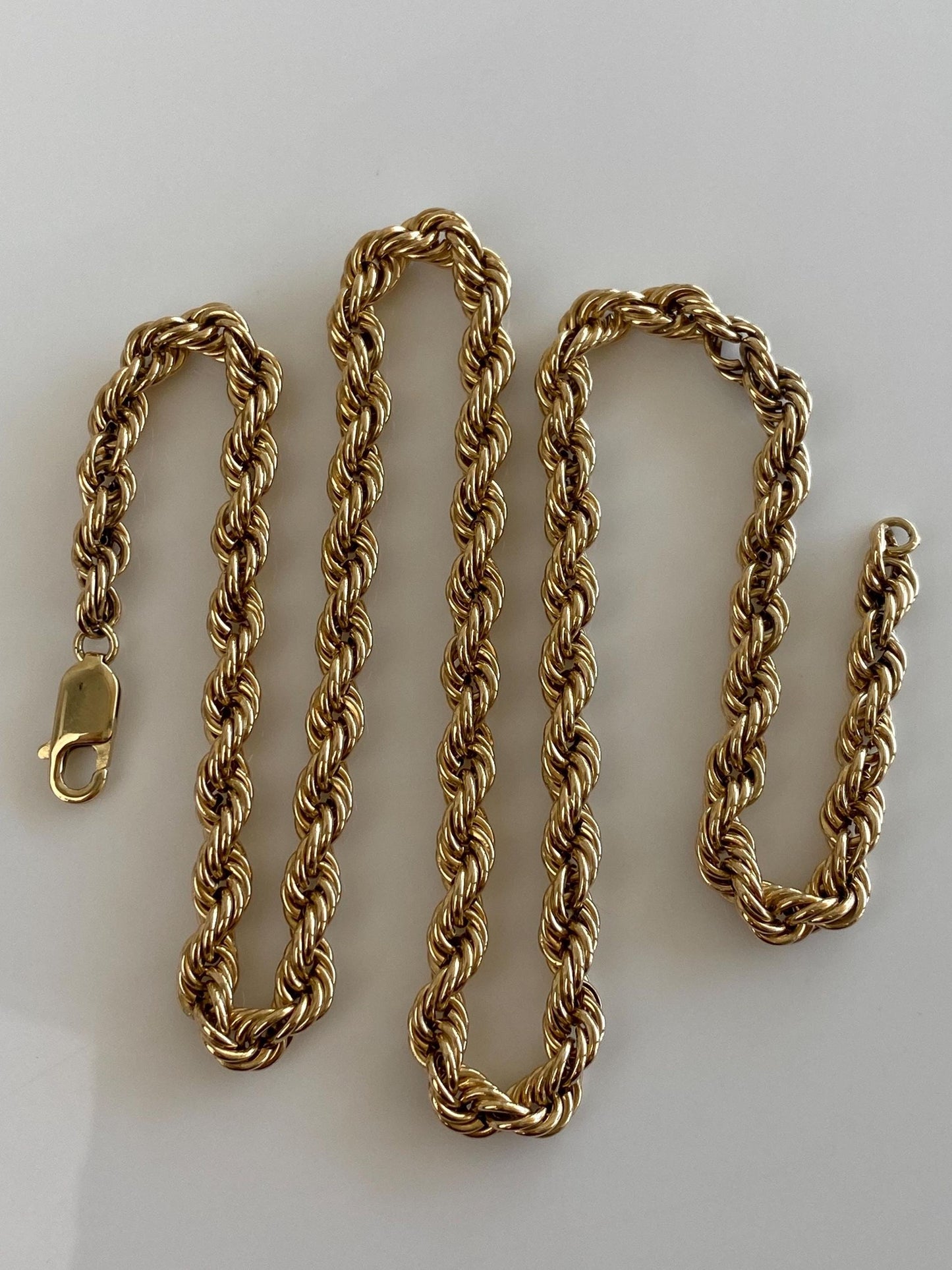 Vintage Solid 14k Yellow Gold Chunky Rope Chain Necklace - 18.75 inches