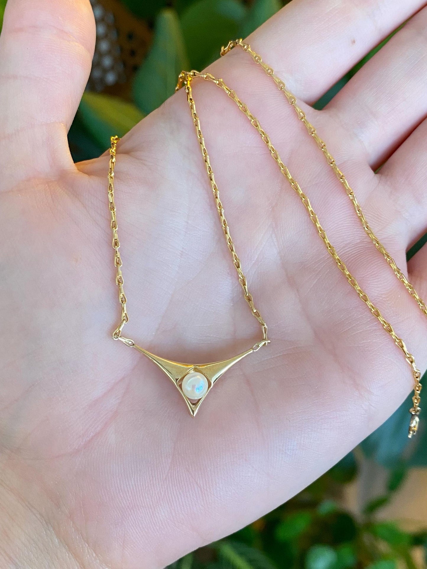 Vintage Solid 14k Yellow Gold Pearl Fancy Link Chain Necklace - 15.25 inches