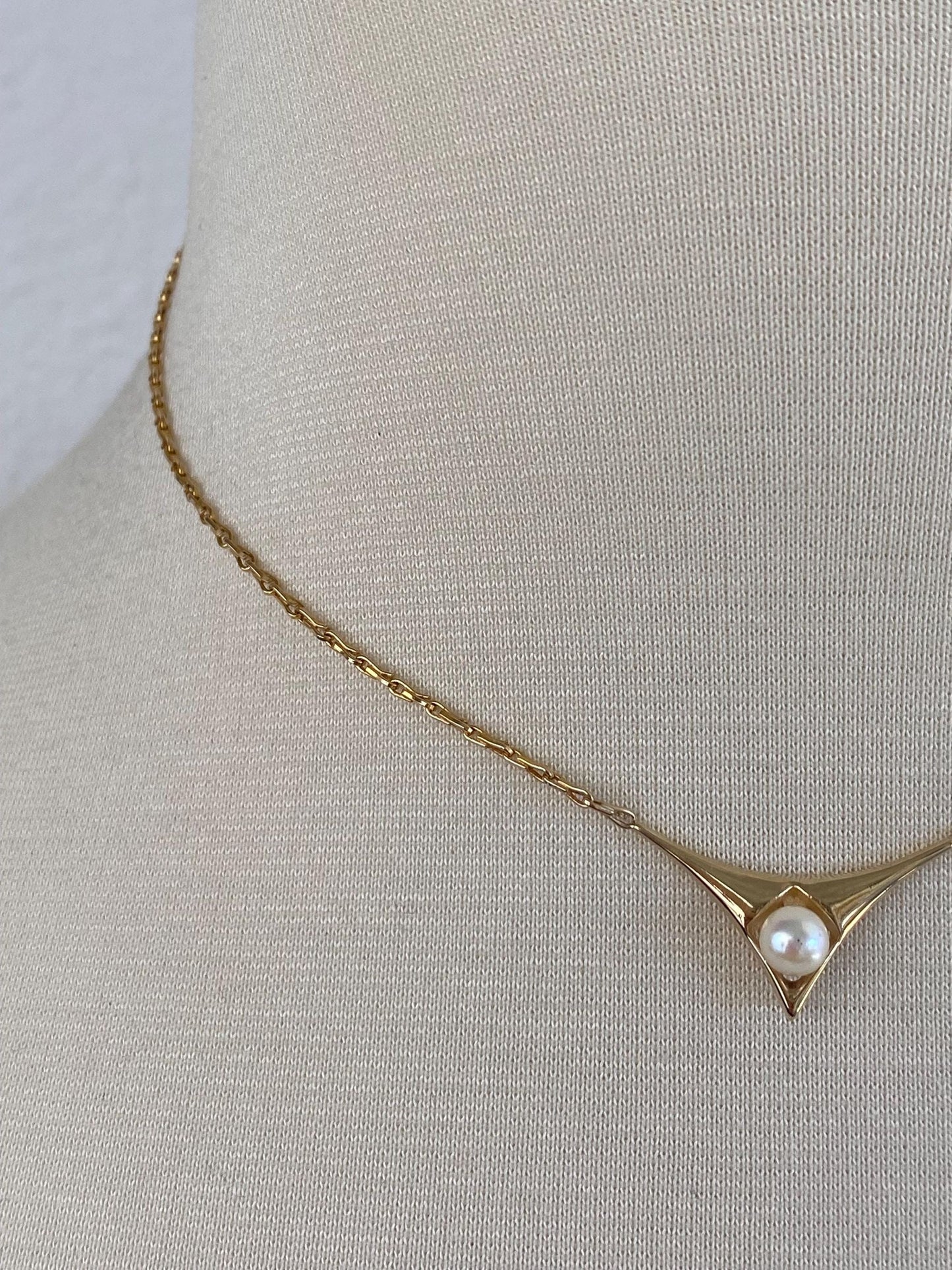 Vintage Solid 14k Yellow Gold Pearl Fancy Link Chain Necklace - 15.25 inches