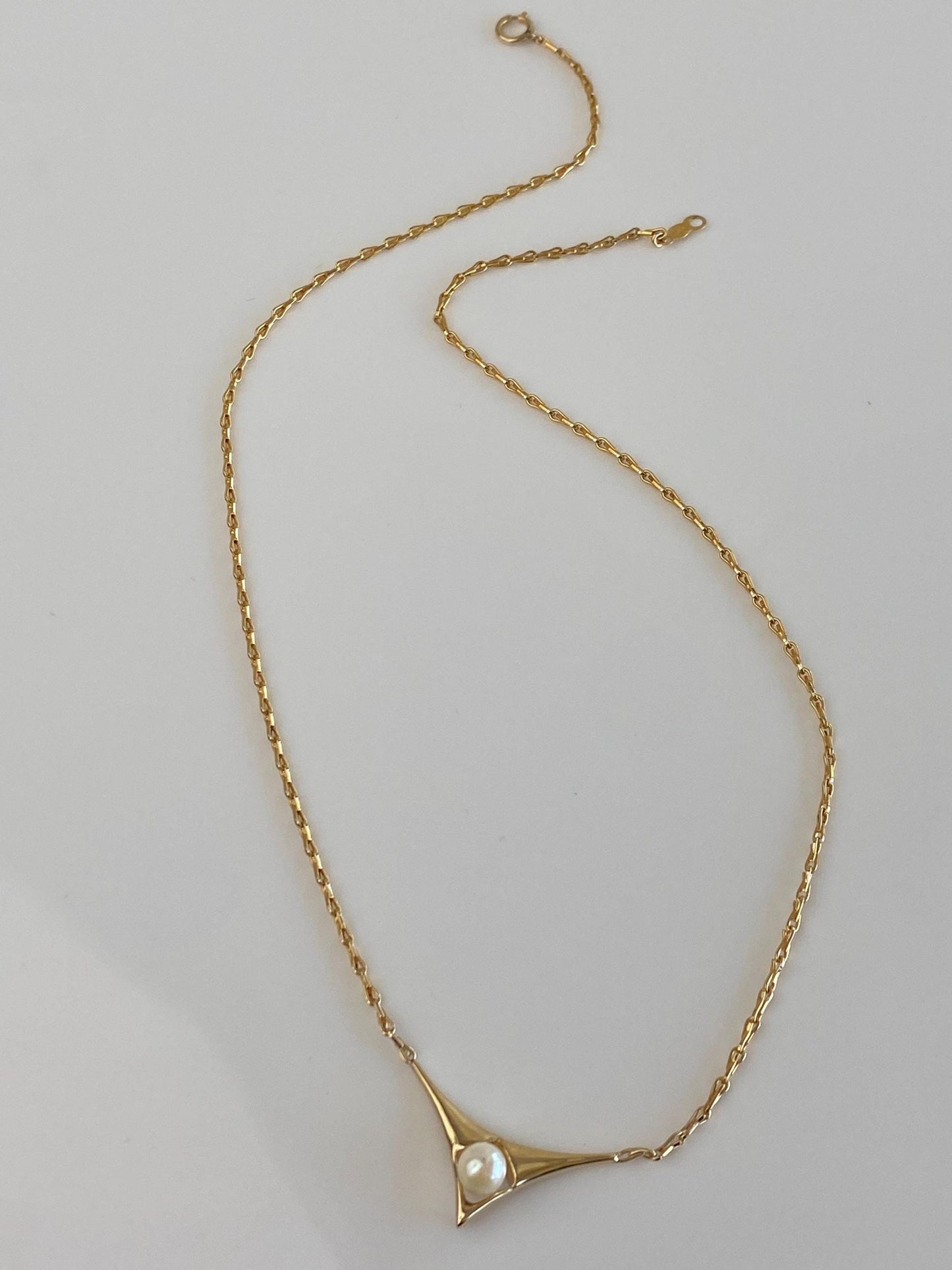Vintage Solid 14k Yellow Gold Pearl Fancy Link Chain Necklace - 15.25 inches