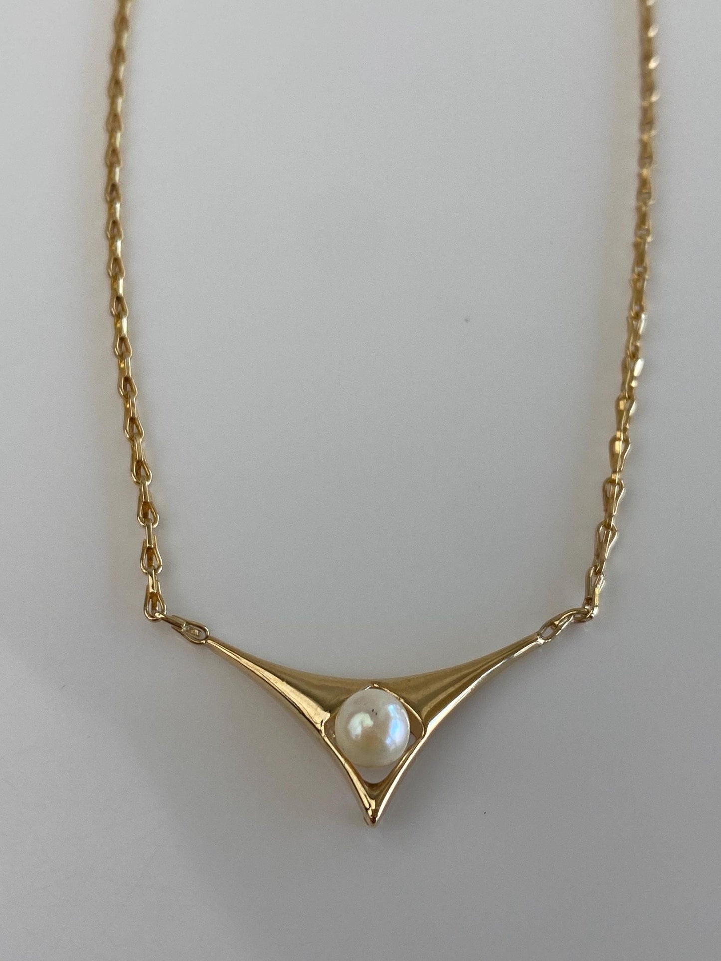 Vintage Solid 14k Yellow Gold Pearl Fancy Link Chain Necklace - 15.25 inches