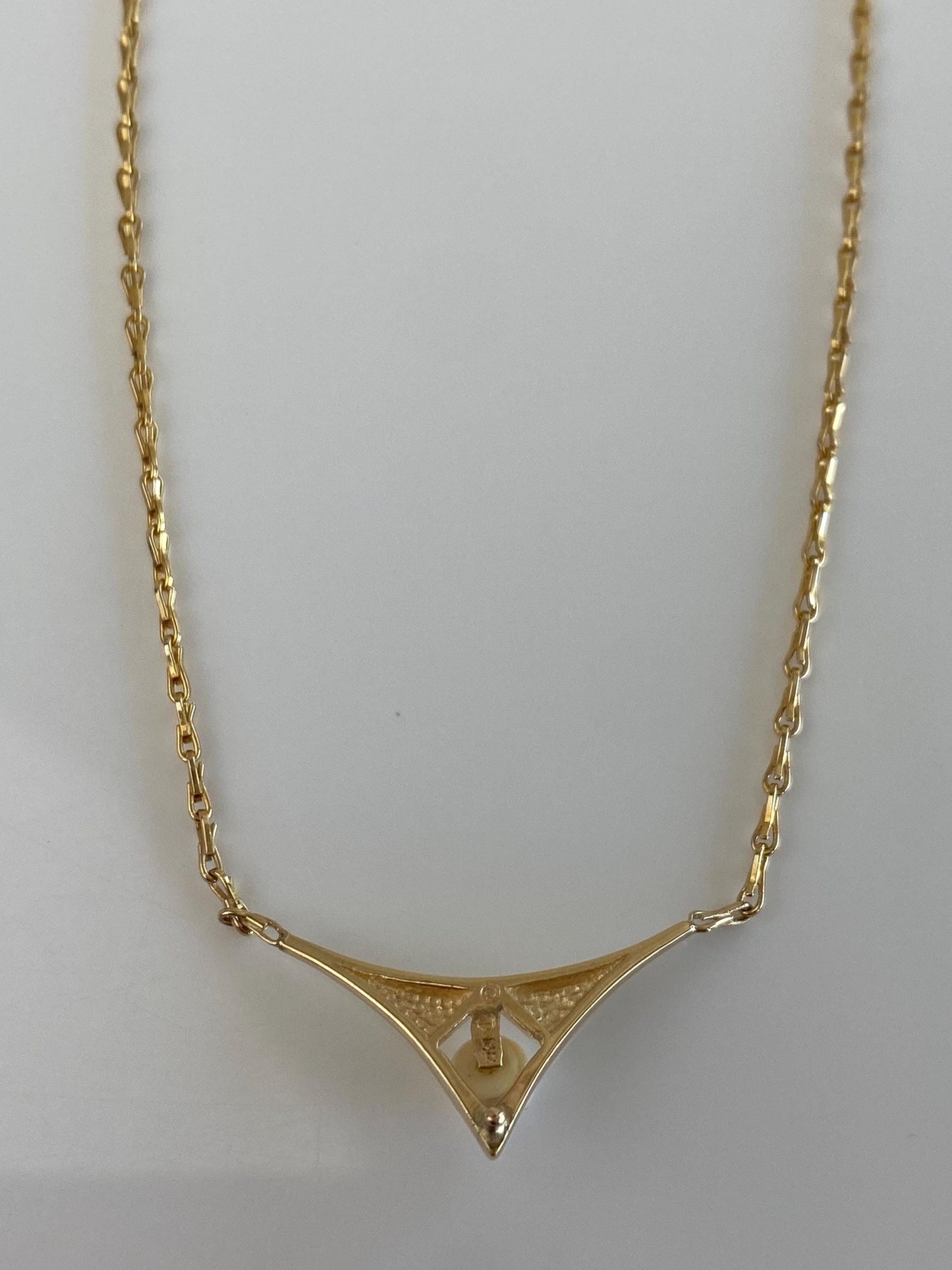 Vintage Solid 14k Yellow Gold Pearl Fancy Link Chain Necklace - 15.25 inches