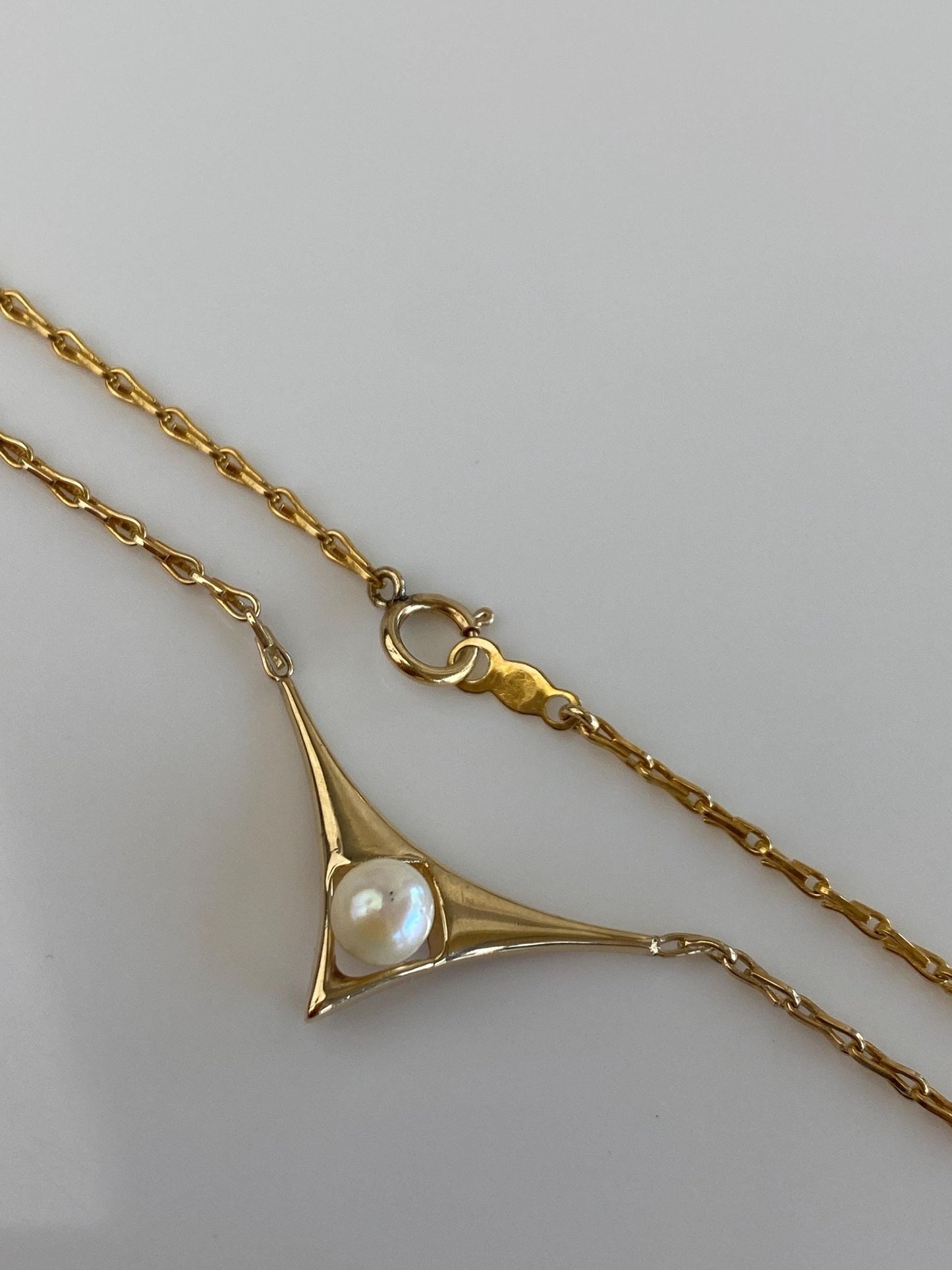 Vintage Solid 14k Yellow Gold Pearl Fancy Link Chain Necklace - 15.25 inches