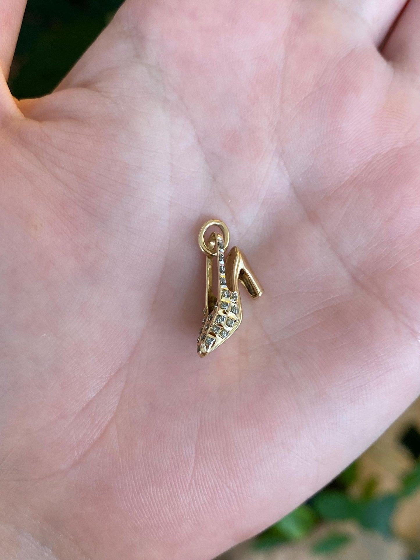 Vintage Solid 14k Yellow Gold Clear Resin Slingback High Heel Charm