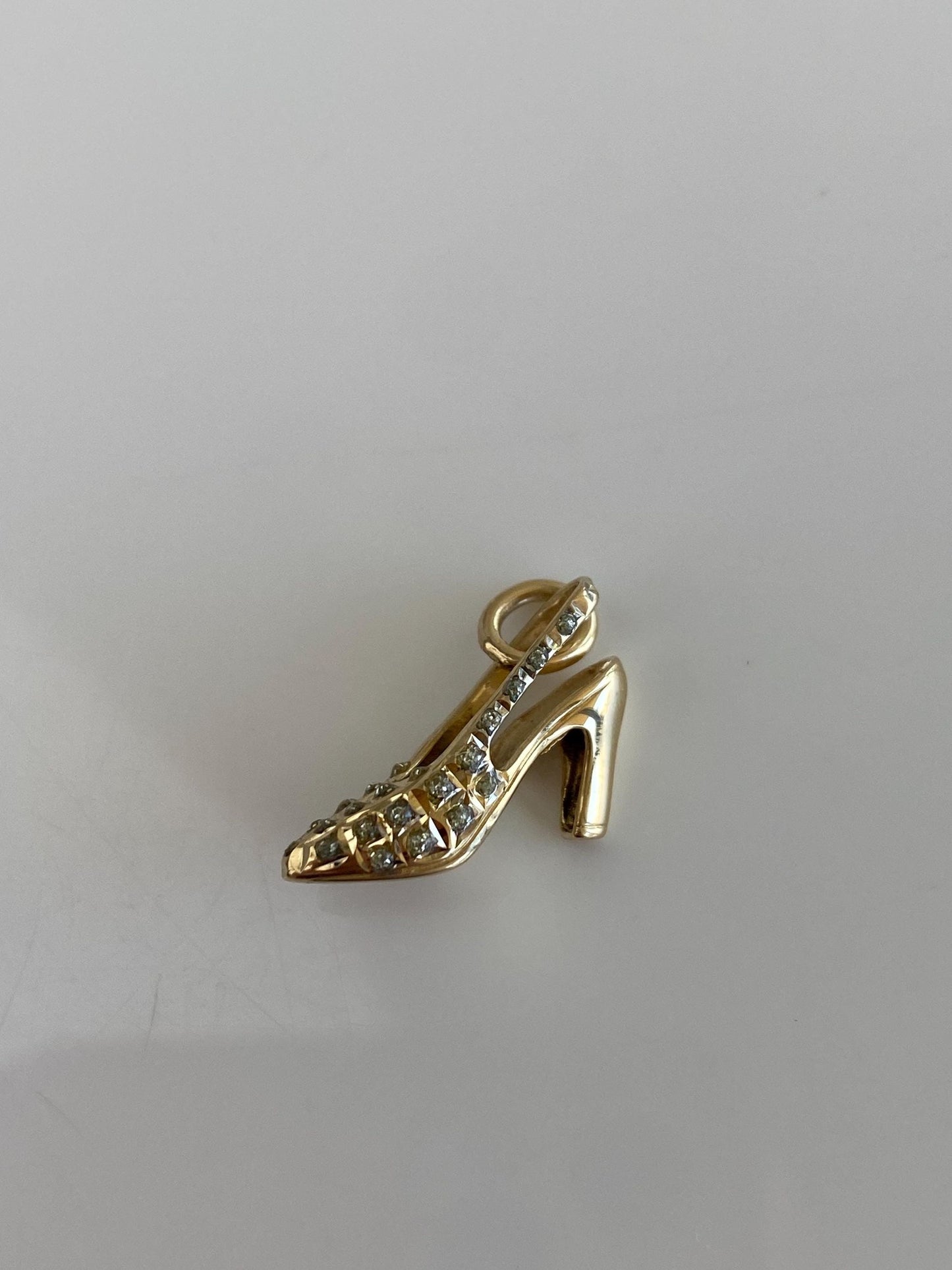 Vintage Solid 14k Yellow Gold Clear Resin Slingback High Heel Charm
